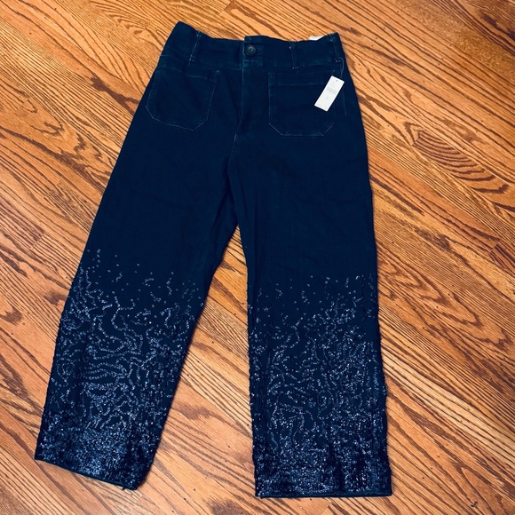 ANTHROPOLOGIE Cropped High-Rise Wide-Leg Jeans by Maeve: Sequin Sparkle Edition - Picture 6 of 6